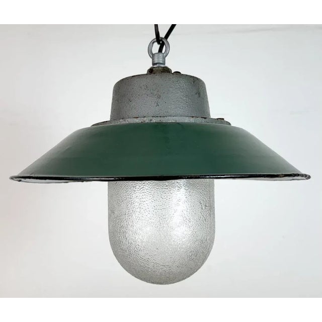 Industrial Green Enamel and Cast Iron Pendant Light, 1960s For Sale - Image 6 of 16