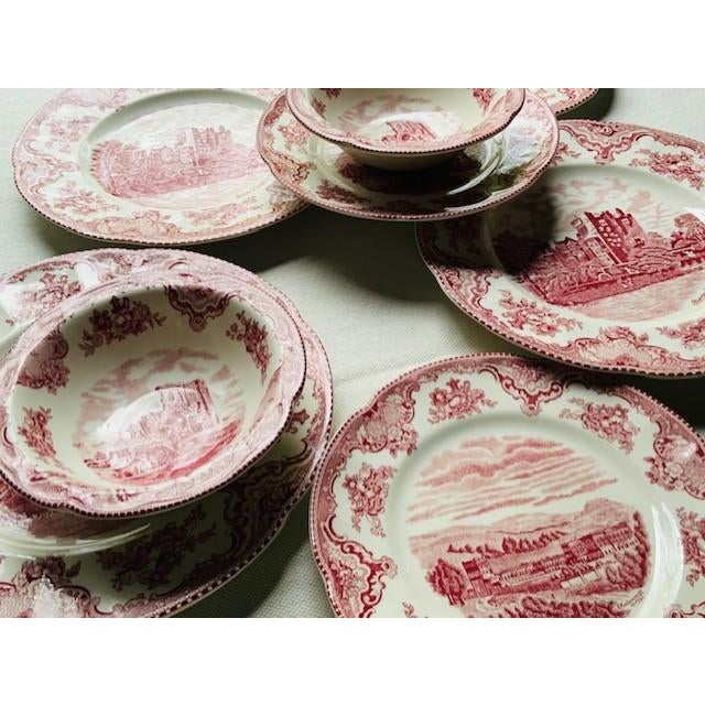 Johnson Bros "Old Britain Castles" Red Transferware Breakfast Set, 8 Pieces — C. 1980s, England For Sale - Image 15 of 18