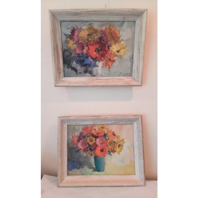 Orange Floral Vase Still Life Painting Artist Signed Flowers For Sale - Image 8 of 9