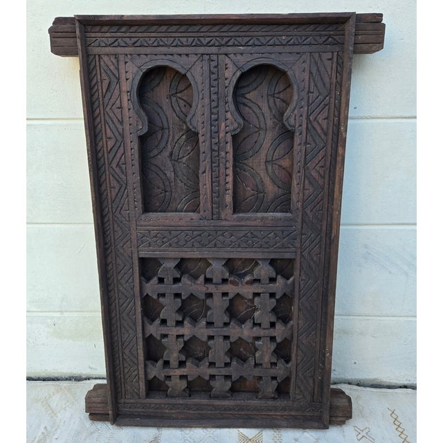 Vintage Berber Style Handcrafted Moroccan Carved Wood Wall Hanging / Window For Sale In Orlando - Image 6 of 6