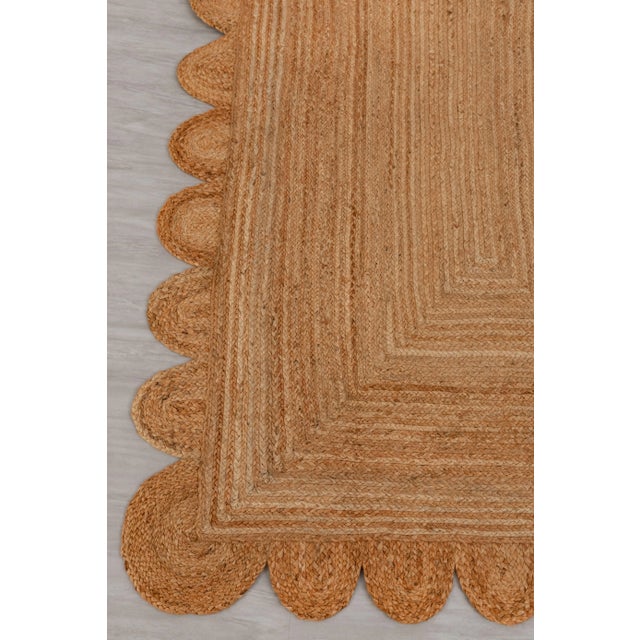 Boho Chic Natural Color Jute Scallop Handmade Rug - 5'x7' For Sale - Image 3 of 12