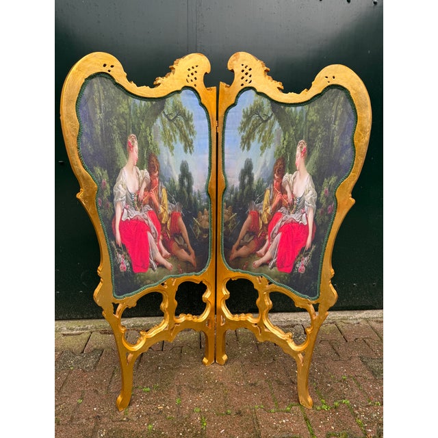 Late 20th Century Room Divider Screen - Handmade Louis XVI Beech Frame With French Scene For Sale - Image 10 of 12