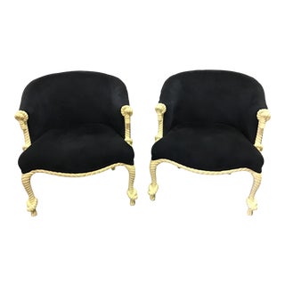 Vintage Napoleon III Style Rope and Tassel Tub Chairs - a Pair For Sale