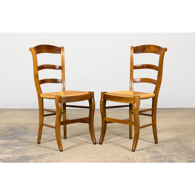Set of 12 French Louis Philippe Style Walnut Dining Chairs With Rush Seats For Sale - Image 15 of 18