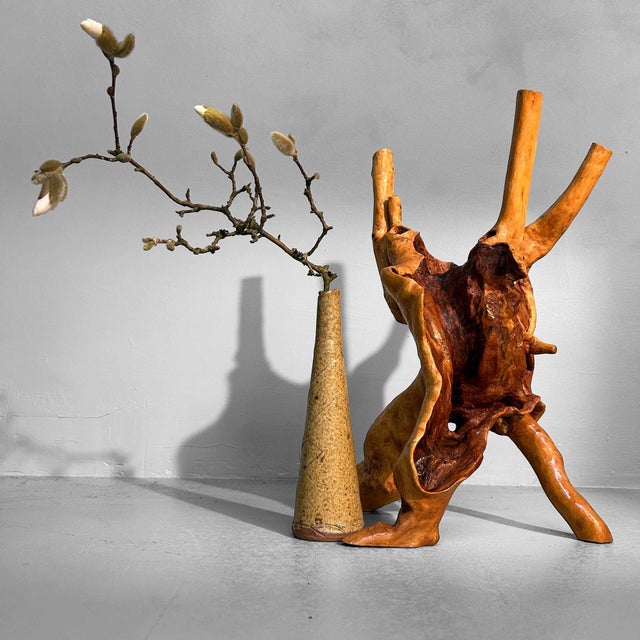 Wood Japanese Wabi-Sabi Ikebana Tsuge Burl Wood Sculpture, 1920s For Sale - Image 7 of 10