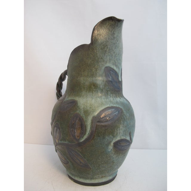 Ceramic Jane Woodside Studio Art Pottery Climbing Leaves Twisted Handle Jug Pitcher For Sale - Image 7 of 14