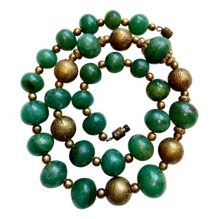 Antique Jade and Brass Necklace For Sale