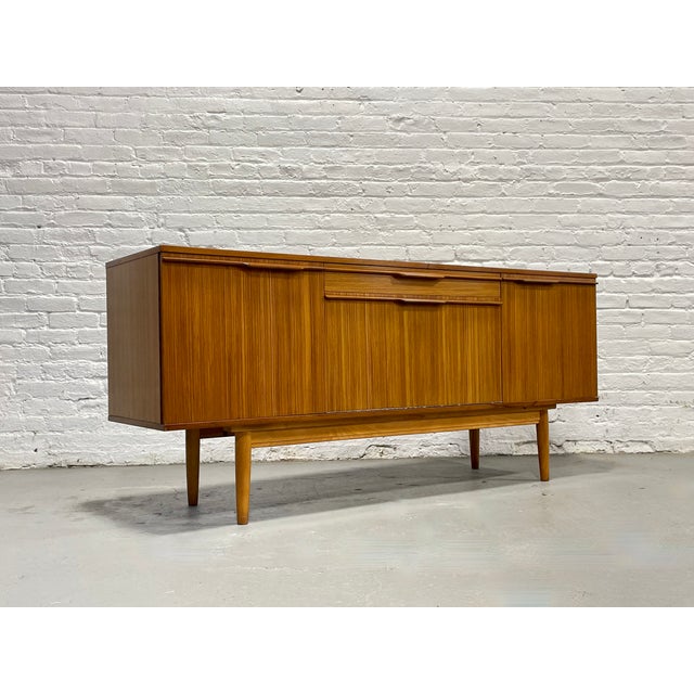 Mid Century Modern Zebrawood Sideboard / Credenza | Drop Front Bar Cabinet | Vintage MCM Storage Buffet, C. 1960s For Sale - Image 12 of 14