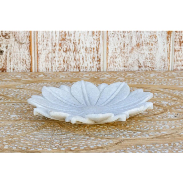 1990s Carved Marble Lotus Flower Plate For Sale - Image 5 of 6