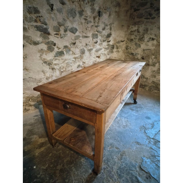 Antique Cherry Wood Kitchen Island Work Table with Drawers, 1890s For Sale - Image 15 of 18