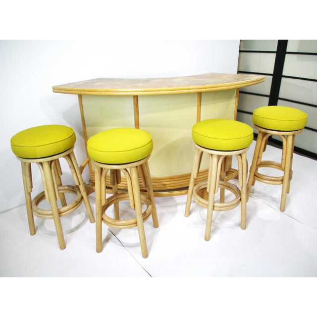 Mid Century Tiki Bamboo Bar With 4 Stools For Sale - Image 13 of 13