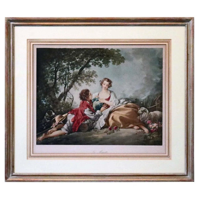 Large French Print "La Musette" after Boucher François, Framed, 20th C For Sale - Image 10 of 10