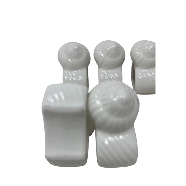 1980s Vintage White Ceramic Seashell Napkin Rings - Coastal Table Decor - Set of 12 For Sale - Image 5 of 10