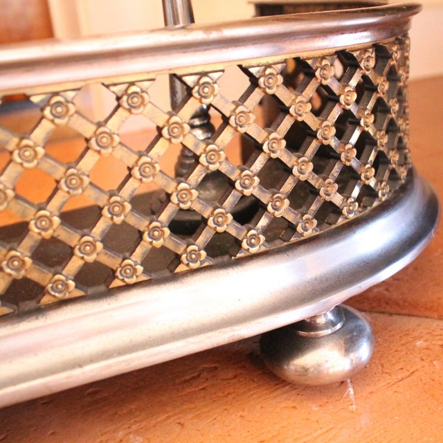 Antique English Polished Steel and Brass Fretwork Fender With Built in Tool Rests For Sale - Image 11 of 13