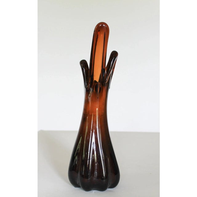 Mid-Century brown sculptural Viking glass vase. No makers mark. Some residue inside vase. No chips.