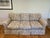 Single custom-made, hardwood sofa upholstered in embroidered designer fabric. Three seat cushions are spring down for...