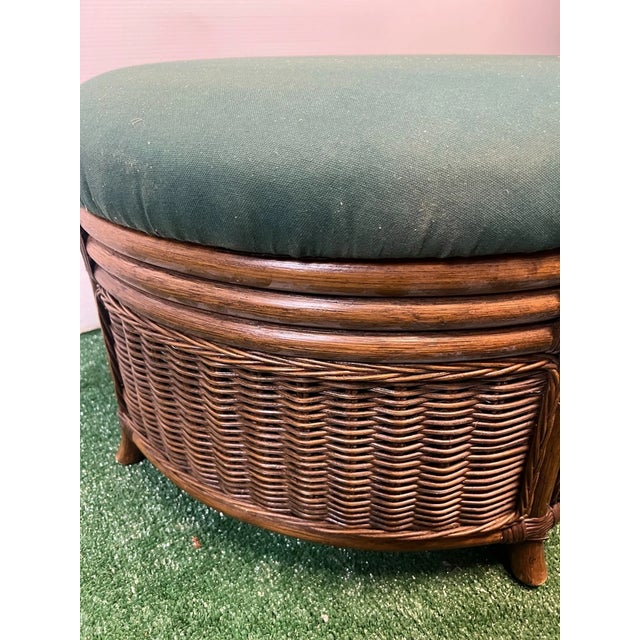 Mid-Century Modern Vintage MCM Wicker Ottoman With Overstuffed Cushion For Sale - Image 3 of 4