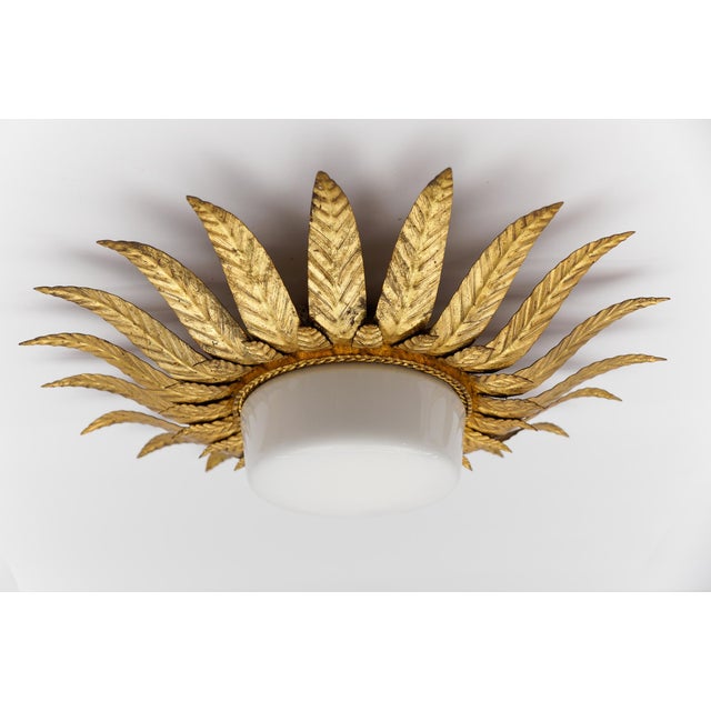 Mid-Century Modern Sunburst Ceiling Lamp in Metal and Milk Glass, Italy, 1960 For Sale - Image 10 of 10