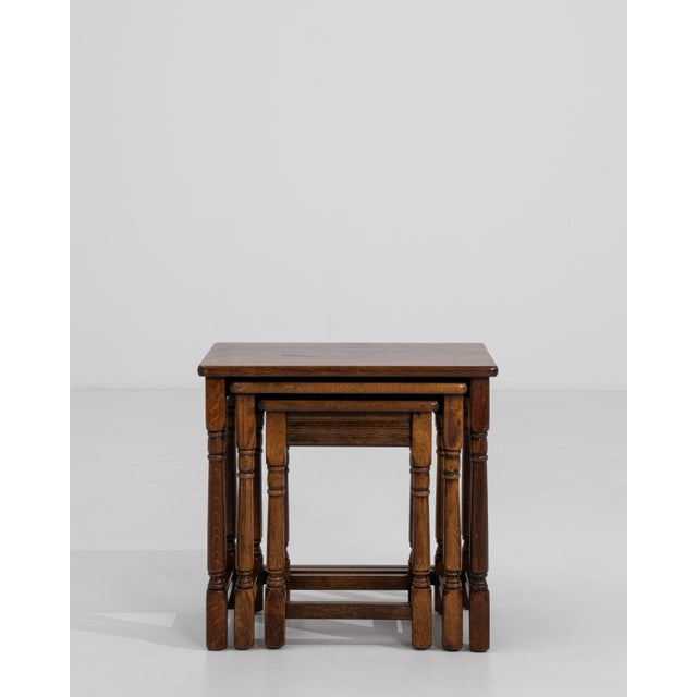 Wood Set of 3 French Oak Nesting Tables, Circa 1970 For Sale - Image 7 of 14