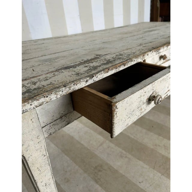 White 19th Century French Painted 8 Drawer Farm Table For Sale - Image 8 of 12