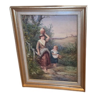 19th Century Watercolor Painting of Sisters by David Hardy For Sale