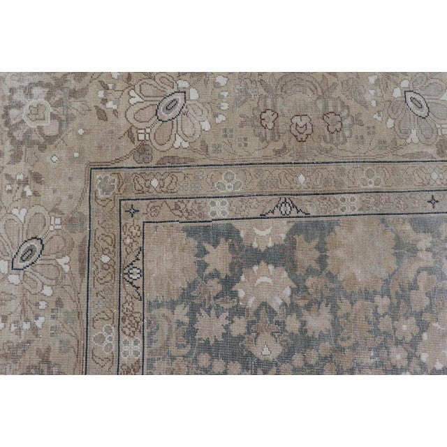 Olive Antique Distressed Tabriz Rug in Teal, Tan, Light Brown 9'8" X 12'5" For Sale - Image 8 of 13