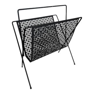 Vintage Mid-Century Perforated Metal Magazine Rack For Sale