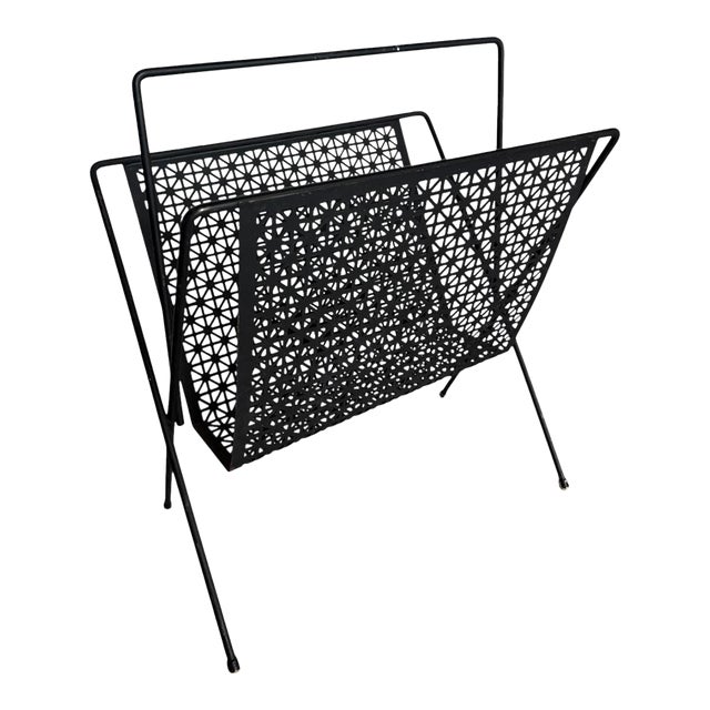 Vintage Mid-Century Perforated Metal Magazine Rack For Sale