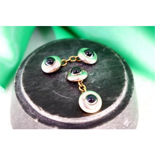 Two-Tone Gold Cufflinks in Button Shape, Set of 2 For Sale - Image 3 of 7