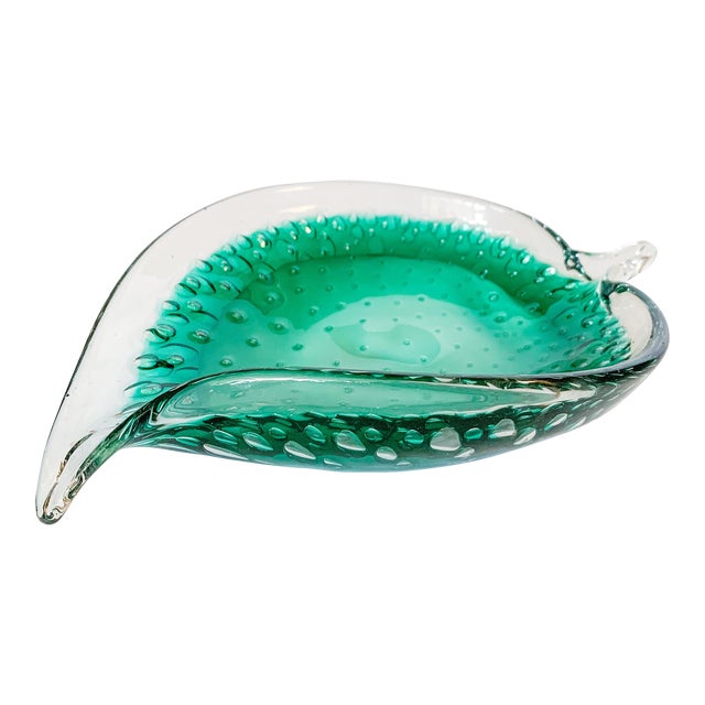 Vintage Murano Hand Blown Glass Leaf Catchall Dish For Sale