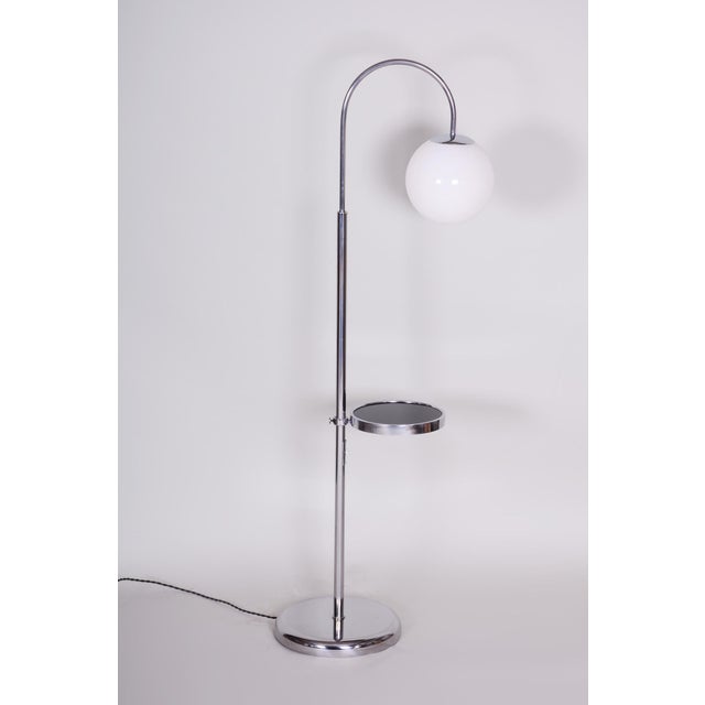 Czech Bauhaus Floor Lamp in Chrome, Steel and Opaline Glass, 1930s For Sale - Image 4 of 9