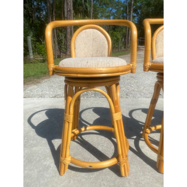 Vintage Boho Coastal Rattan Swivel Counter Stools Set of 3 Chairish