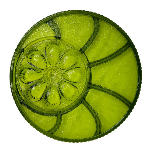 1960s Indiana Glass Green Deviled Egg and Relish Platter/Serving Tray For Sale - Image 11 of 12