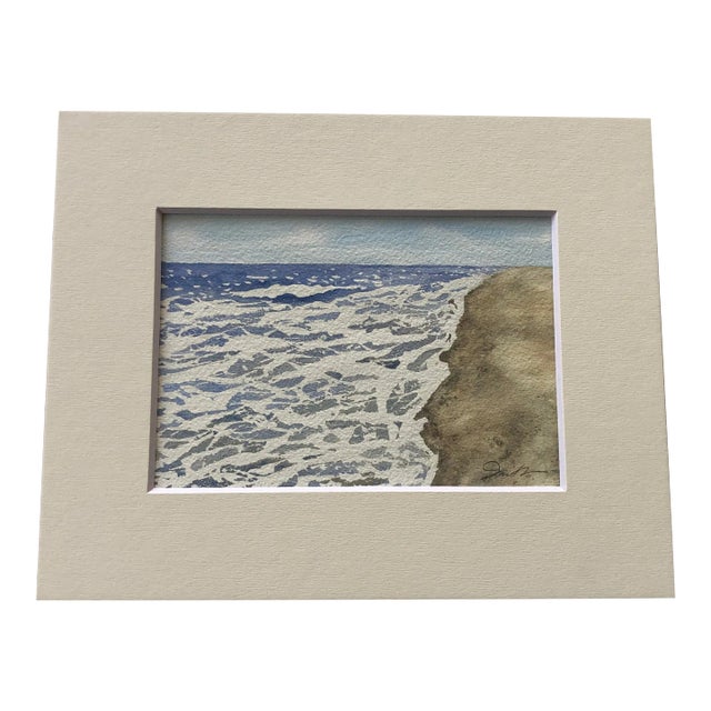 Nancy Smith Contemporary Signed Original Seascape “Land and Sea” Matted Watercolor Painting For Sale