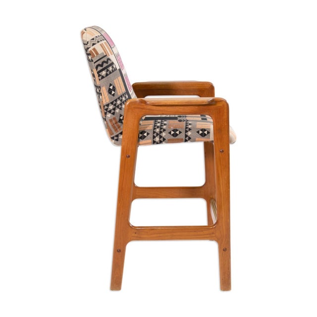 Mid-Century Modern Set of 4 Mid Century Benny Linden Teak Barstools With Geometric Upholstery 1990s For Sale - Image 3 of 9