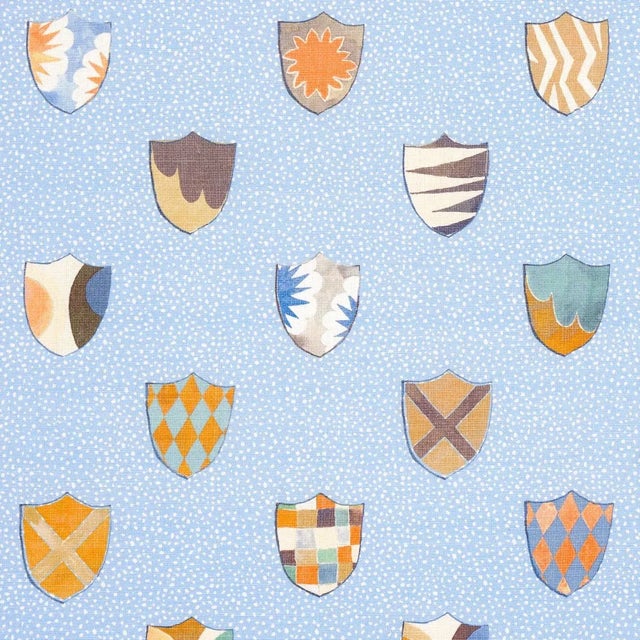 Mid-Century Modern Sample - Schumacher x Happy Menocal Heraldic Fabric In Oxford Blue For Sale - Image 3 of 6