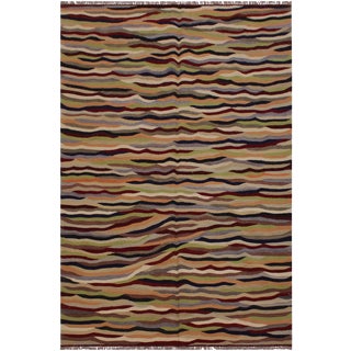 Abstract Kilim Beige/Red Hand-Woven Wool Rug- 4'11 X 6'9 For Sale