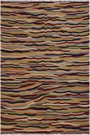 Abstract Kilim Beige/Red Hand-Woven Wool Rug- 4'11 X 6'9