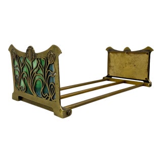 Early 20th Century Brass & Stained Glass Folding / Expanding Book Holder C.1910 For Sale