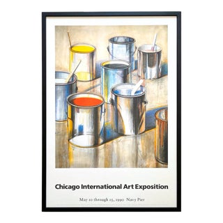 Wayne Thiebaud Vintage 1990 Lithograph Print " Paint Cans " Large Framed Pop Art Exhibition Poster For Sale