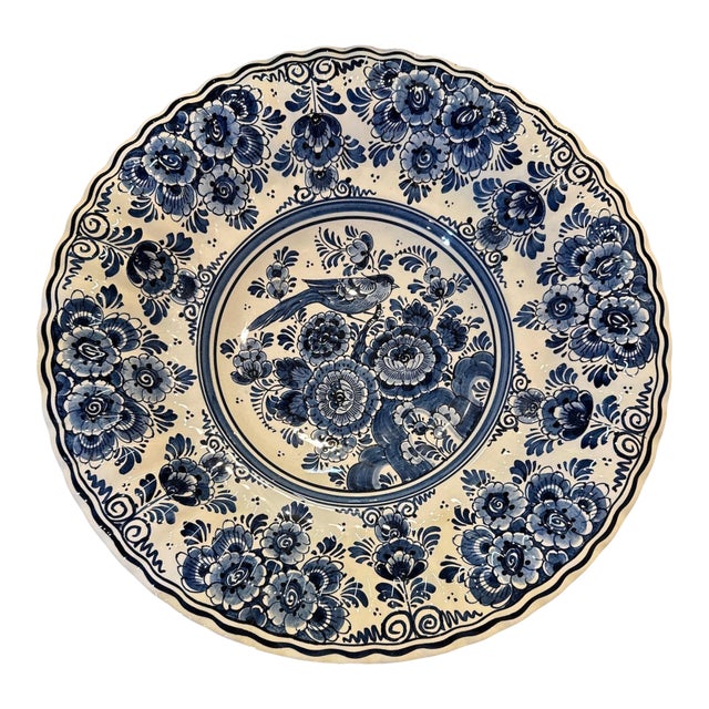 1950s Large Hand Painted Delft Platter For Sale