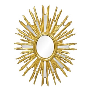 Vintage Italian Hollywood Regency Gold Gilt Sunburst Convex Bullseye Wall Mirror For Sale