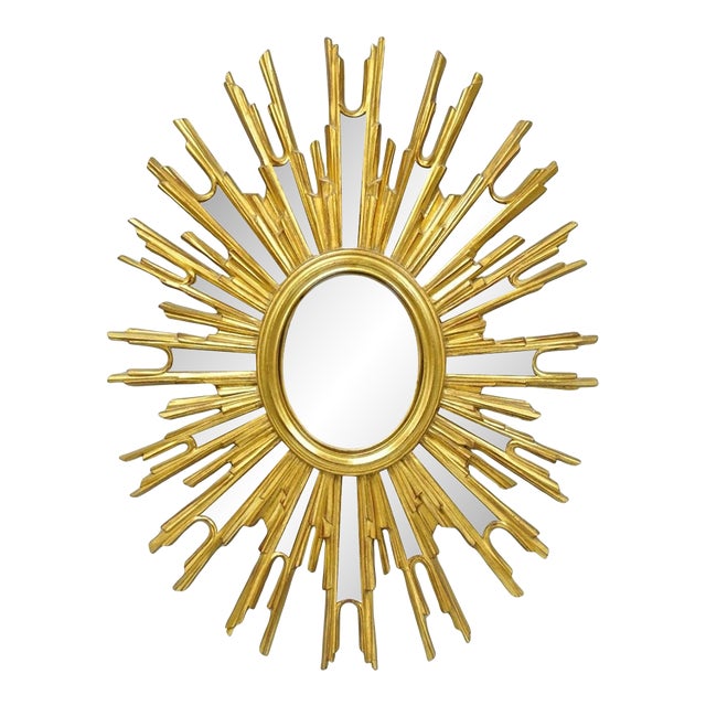 Vintage Italian Hollywood Regency Gold Gilt Sunburst Convex Bullseye Wall Mirror For Sale