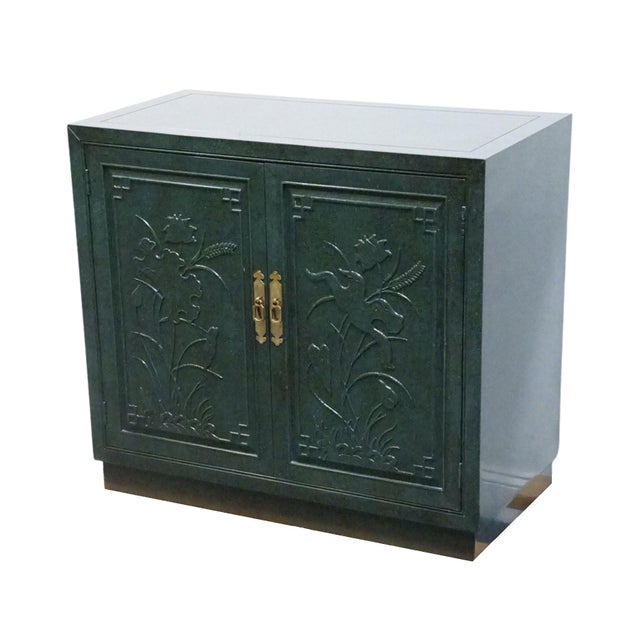 HENREDON FURNITURE Green Asian Chinoiserie Faux Malachite 36" Storage Cabinet w. Embossed Floral Detail 32" High 36" Wide...