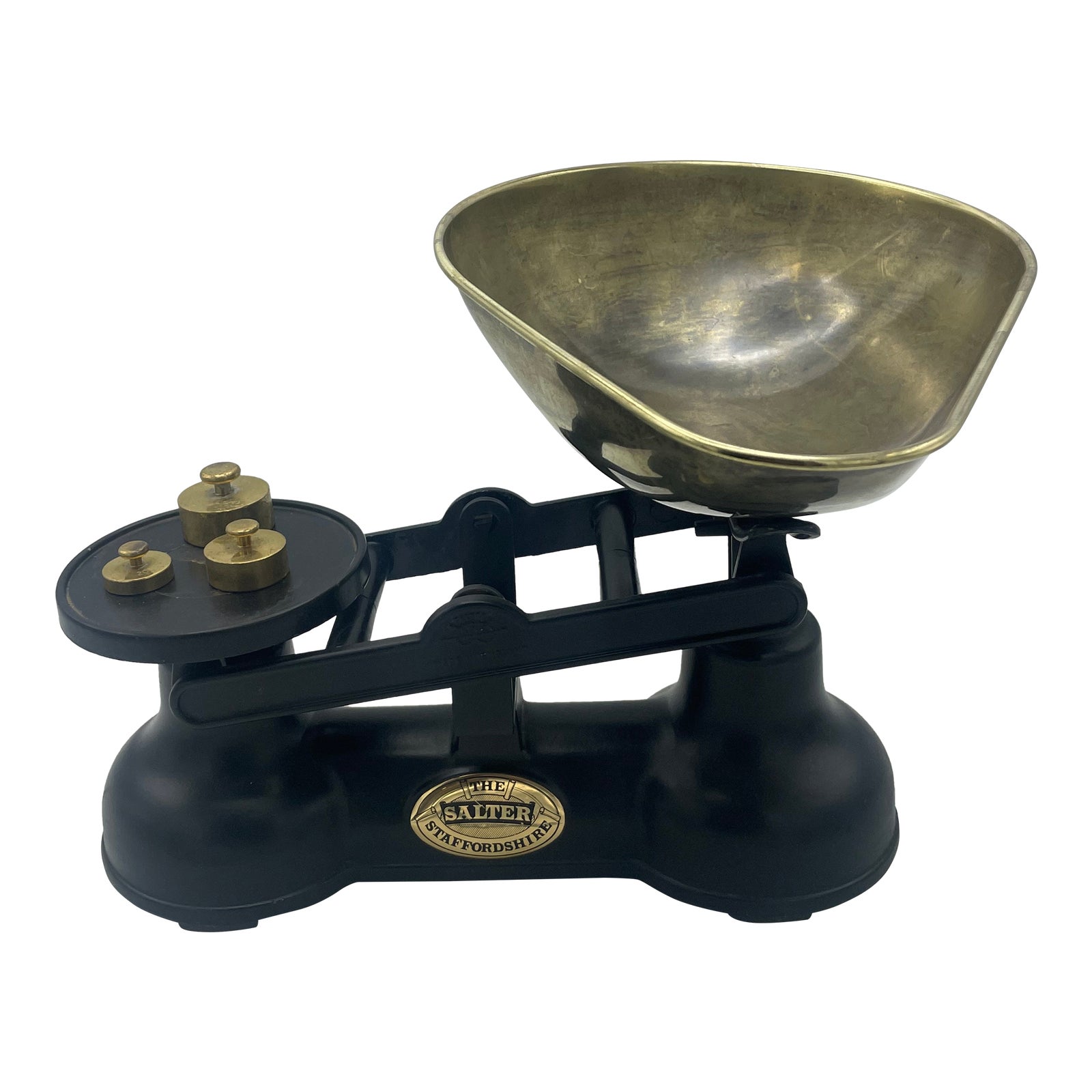 Antique Black Iron Salter Scale With Brass Scoop Tray | Chairish
