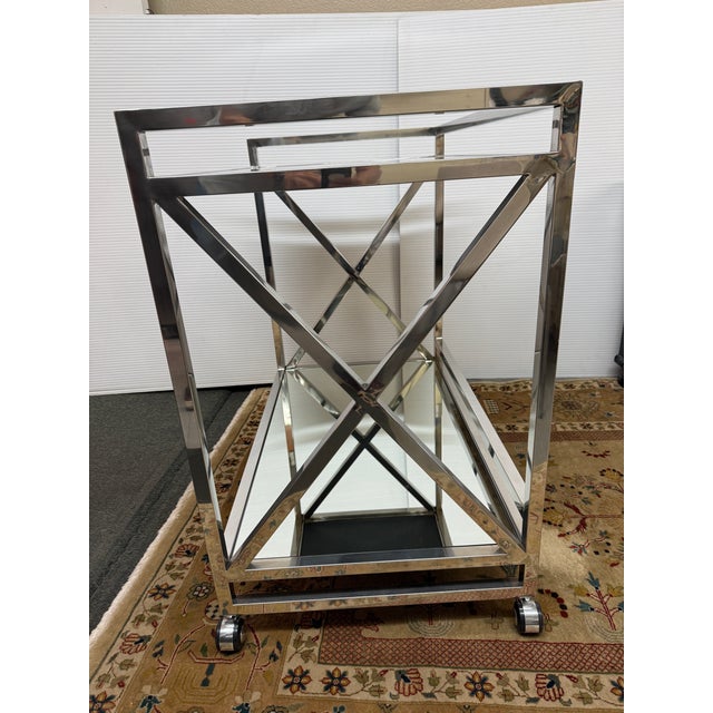 Art Deco Worlds Away Gerard Bar Cart, Stainless Steel For Sale - Image 3 of 12