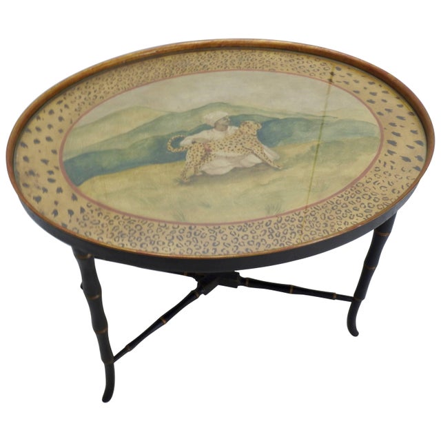 Wood 1980s Chippendale Hand-Painted Faux Bamboo Oval Side Table For Sale - Image 7 of 7