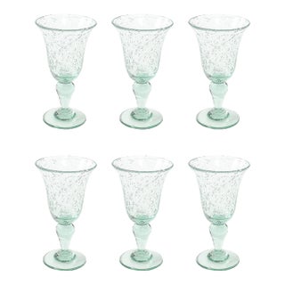 La Verrerie De Biot Set of 6 Handblown Pale Aquamarine Stemmed Drinking Glasses For Sale