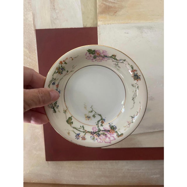 Vintage Mid 19th Century Czechoslovakian Epiag Floral Yellow and Pink 5.25” Small Bowls Garden Party Chic - Set of Nine (9) For Sale In Chicago - Image 6 of 9