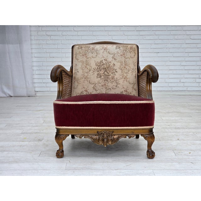 Vintage Danish Chair in Woven Wool and Velour, 1940s For Sale - Image 6 of 18
